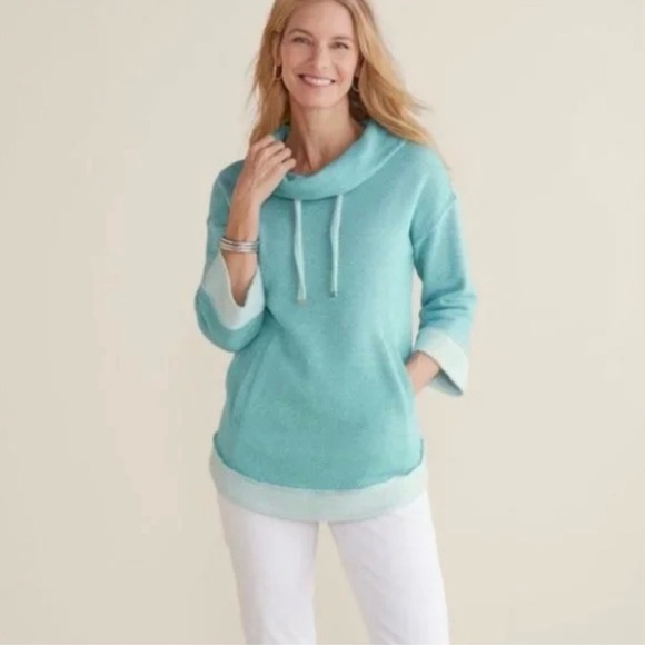 Soft Surroundings Sweaters - Soft Surroundings Santorini Cowl Neck French Terry Sweatshirt GUC SZ S
